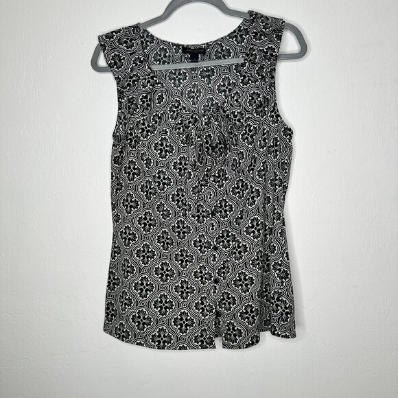 Banana Republic Black & White Ruffle Bow Collar Sleeveless Top Size L - Picture 1 of 5